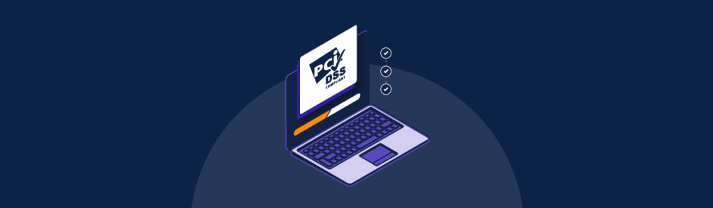 An open laptop with the PCI DSS logo on screen