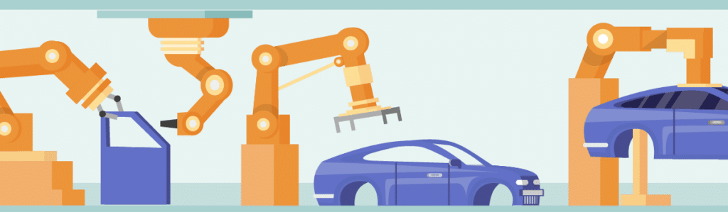 Robotic arms assemble a car