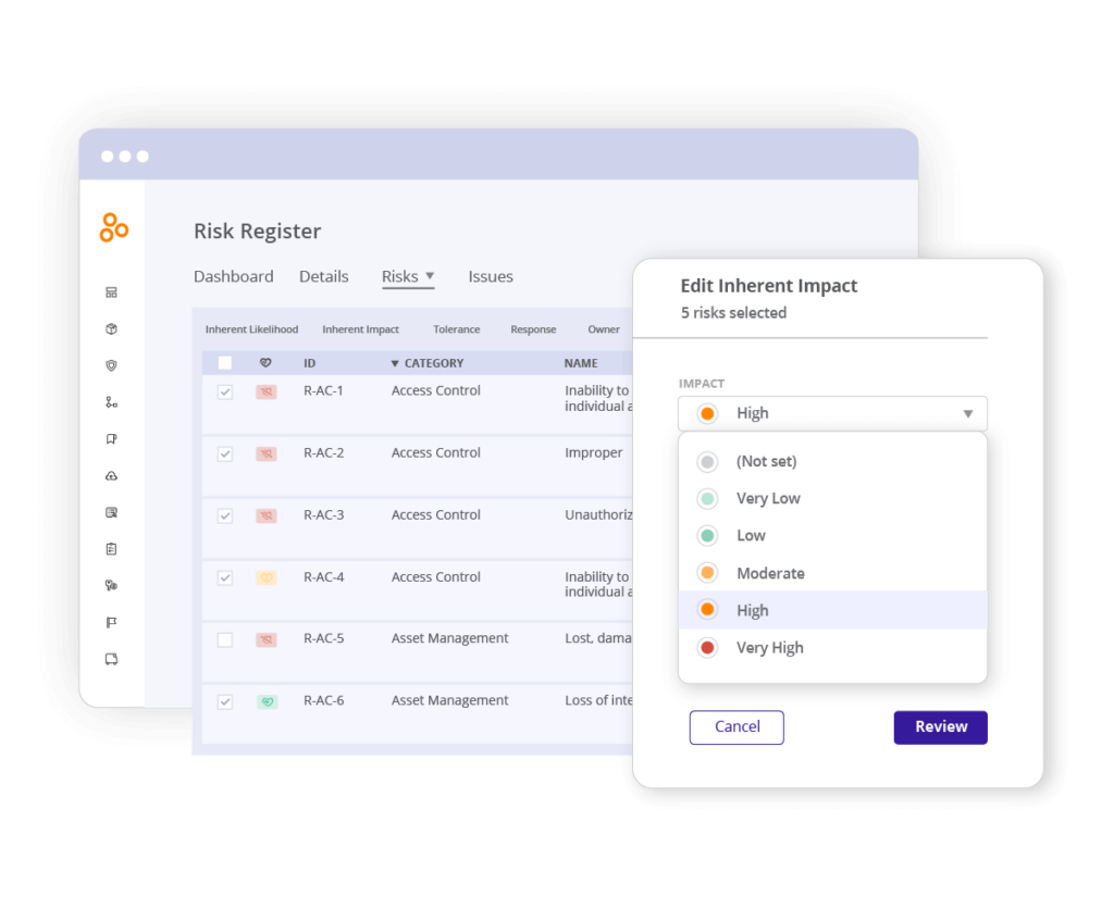 The risk register in the Hyperproof platform