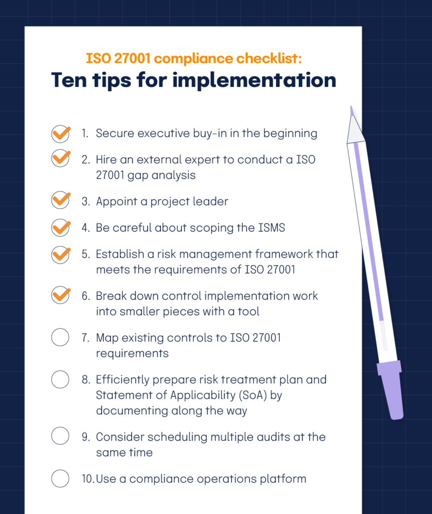 ISO 27001 implementation checklist with 10 tips