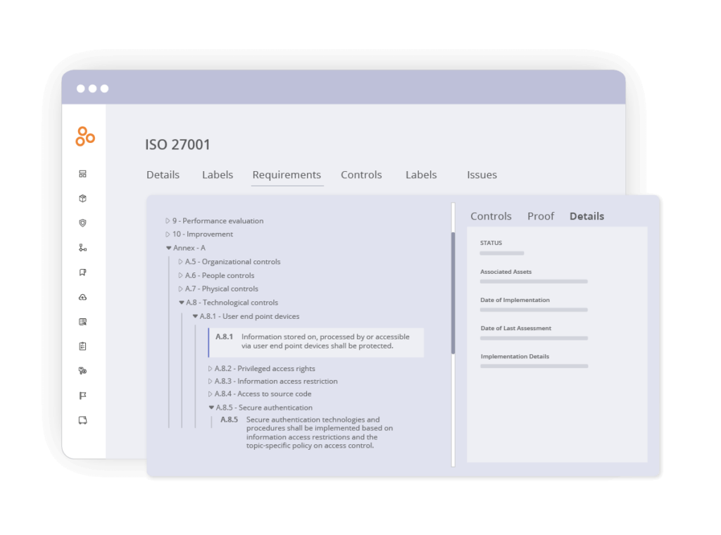 ISO 27001 requirements view in Hyperproof