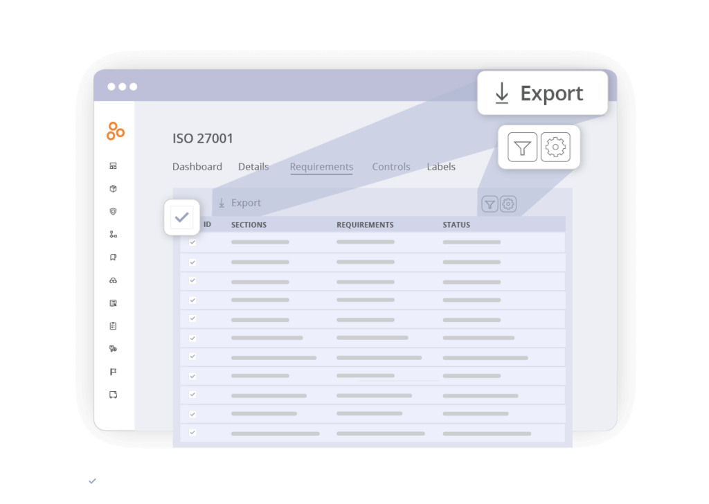 A screenshot of how to export the filtered view report from Hyperproof