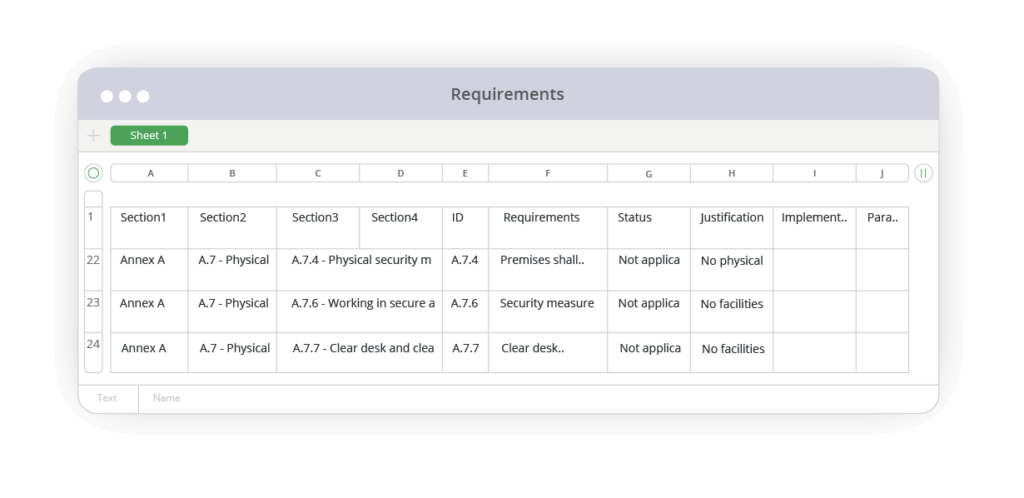 An example of the requirements.csv export 