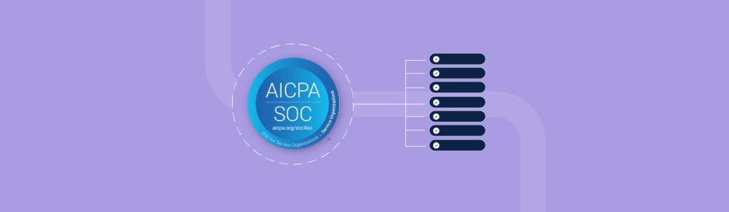 Illustration of AICPA – SOC in a blue circle that breaks out to a seven-bar checklist.