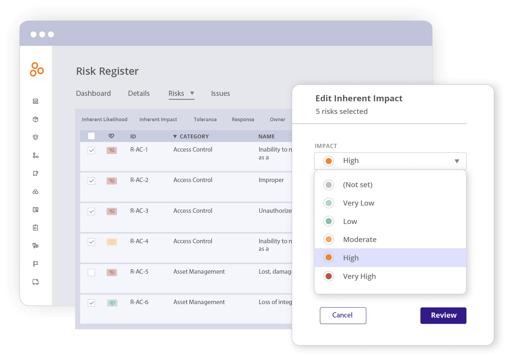 A screenshot of the Risk Register risk view in Hyperproof