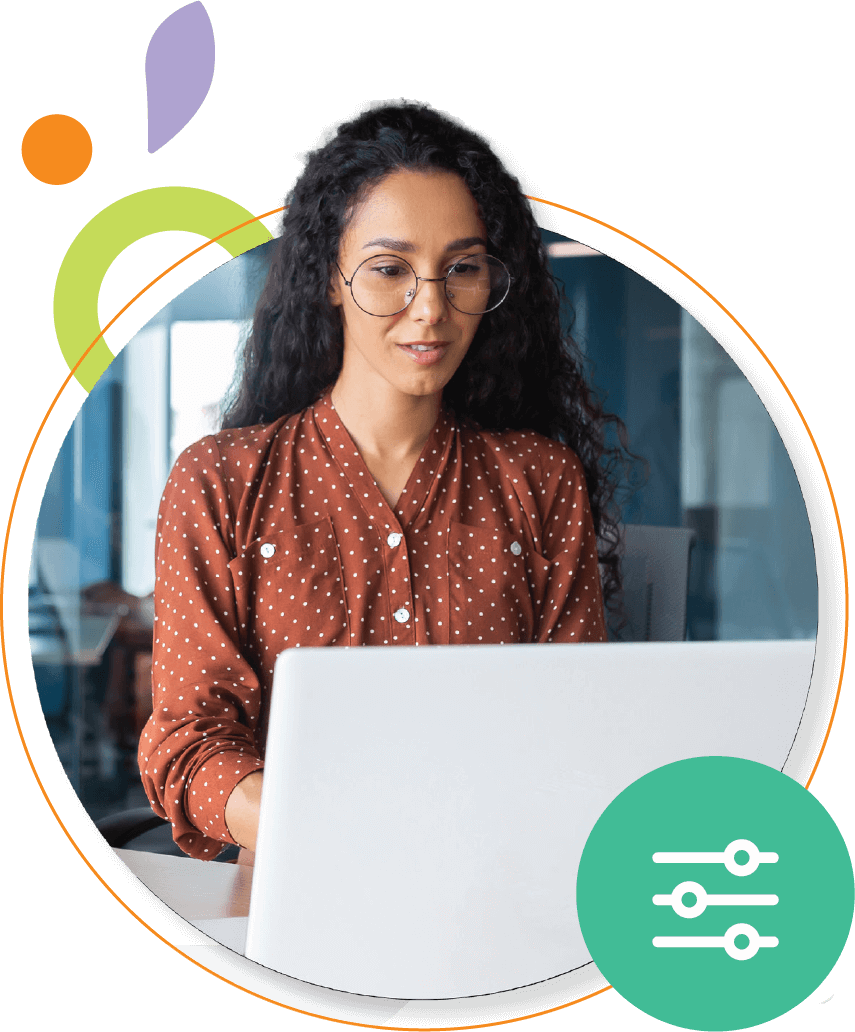 Decorative Woman working on computer