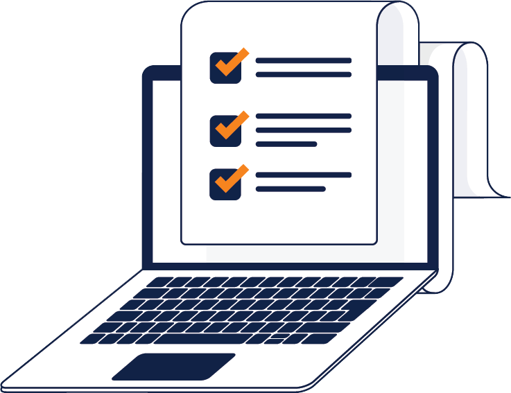 A laptop with a paper checklist over it - decorative