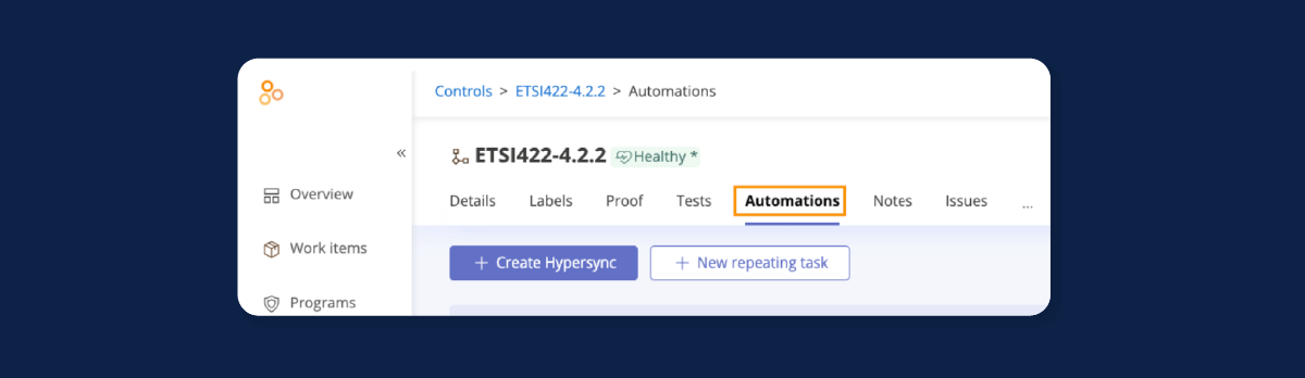 Automations tab in Hyperproof
