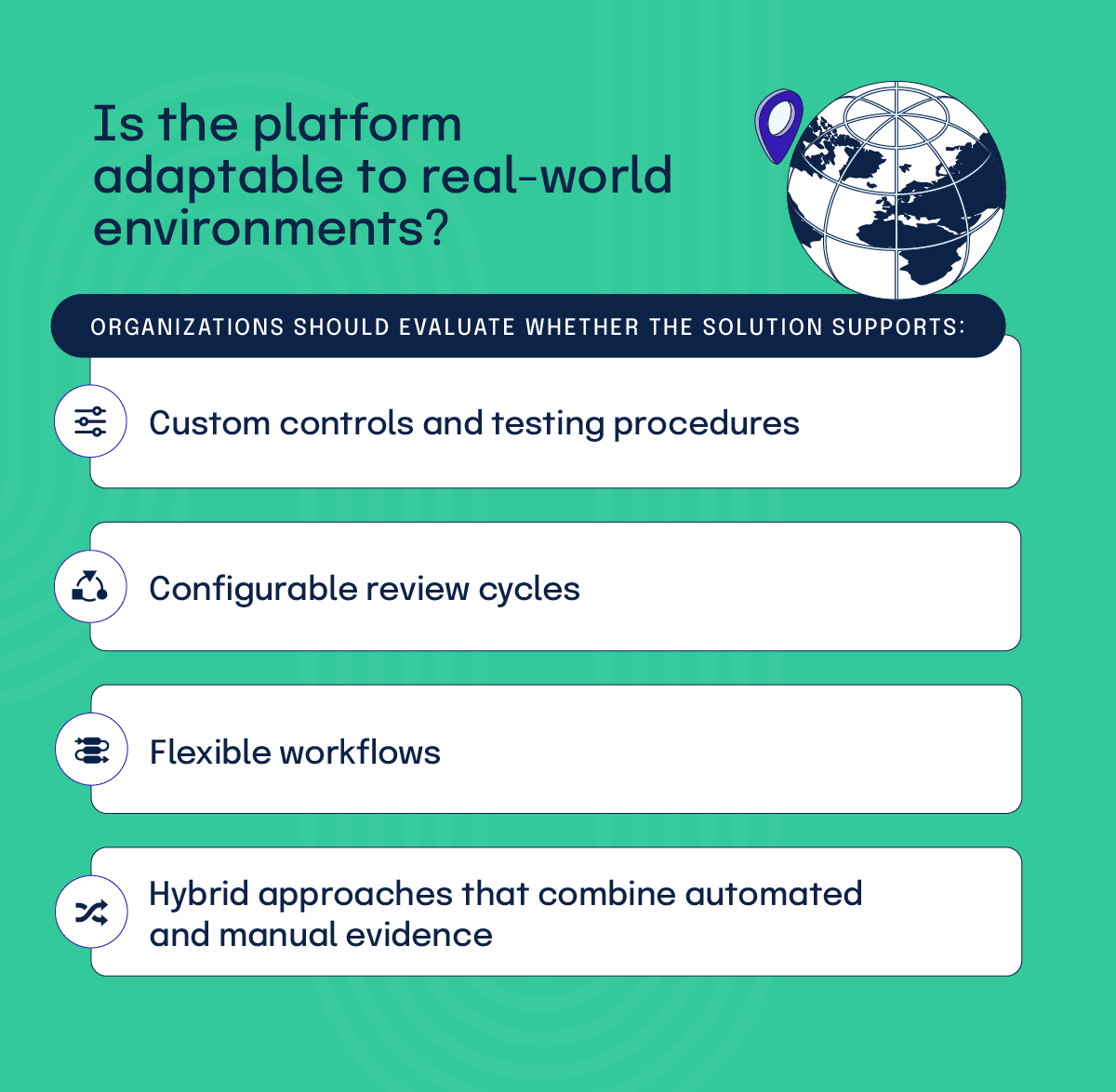 A list of things to evaluate an automated evidence collection tool for when determining if the platform is adaptable to real-world environments