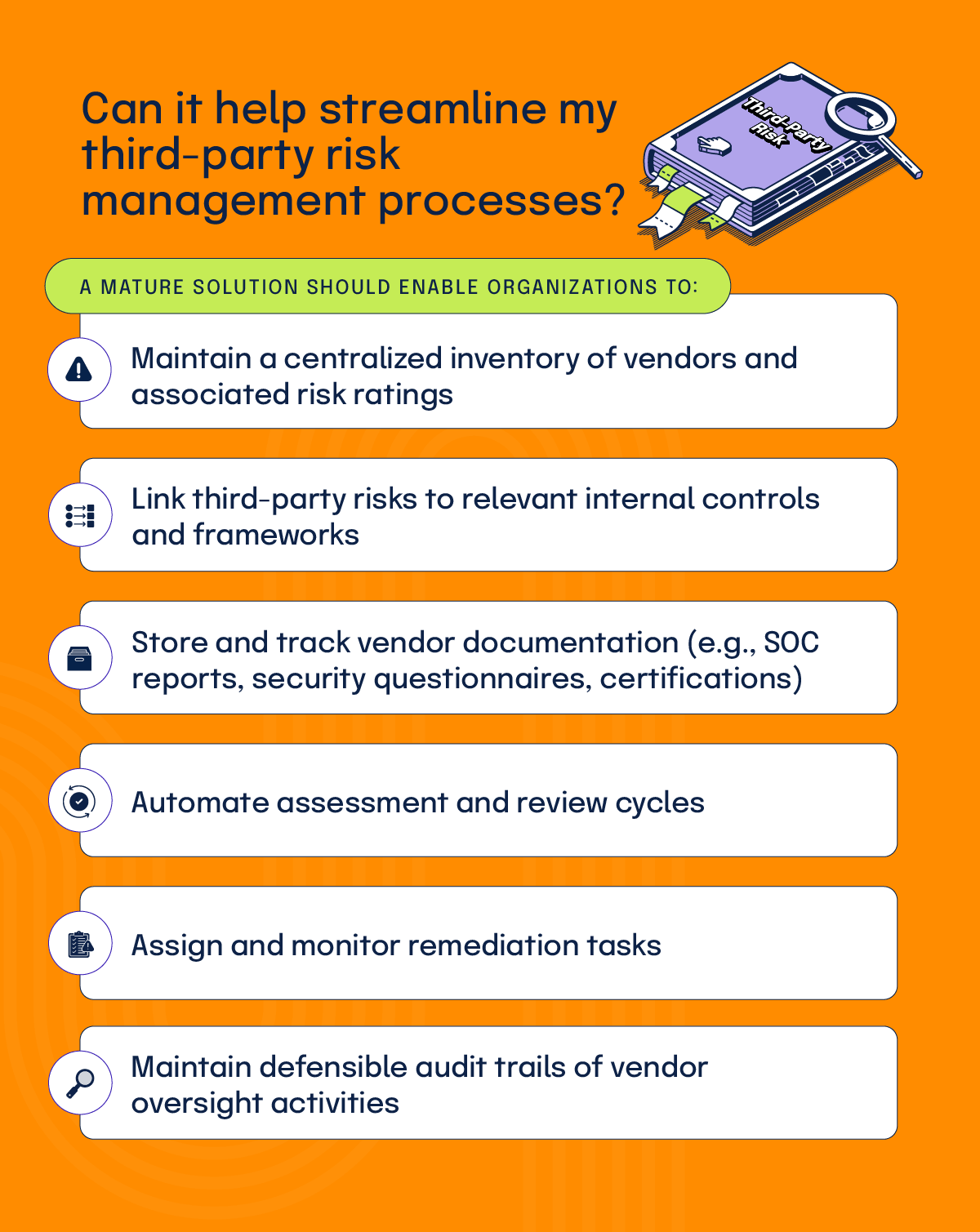 A list of items a mature automated evidence collection tool should enable organizations to do